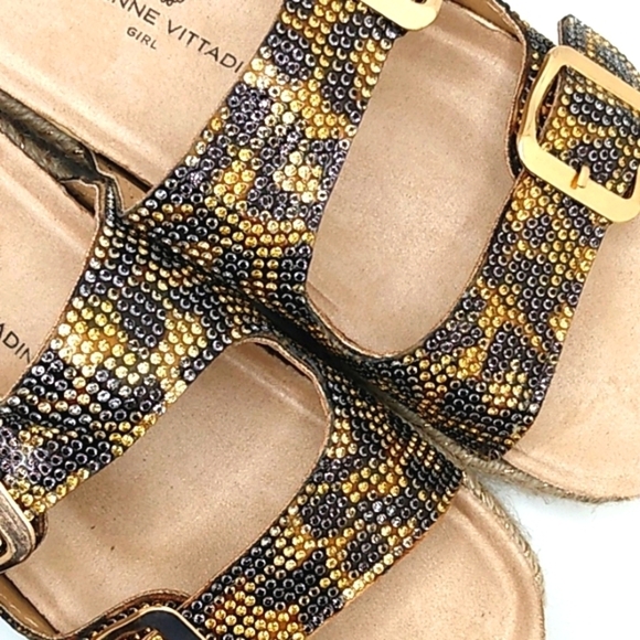 ADRIENNE VITTADINI GIRL FREJA LEOPARD GOLD RHINESTONE MULES SIZE 2 NWT - Picture 4 of 7